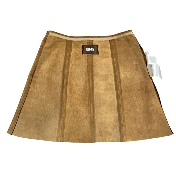 Reformation Tucson Skirt 8 Tan Leather Mini 70s Retro Mod Boho Festival Western - Picture 8 of 11